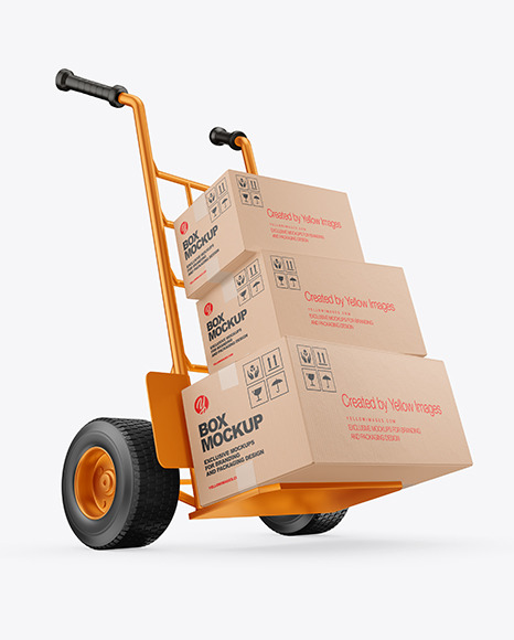 Metallic Hand Truck With Boxes Mockup