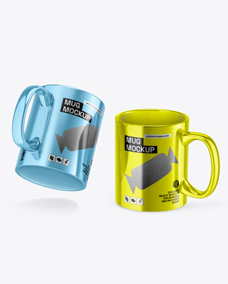 Two Glossy Metallic Mugs Mockup