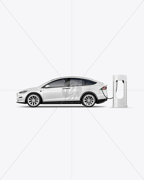 New Free Mockups – Electric Car on Charging Station Mockup – Side View – Download Now