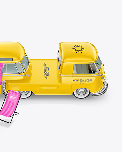 Camper Van W\ Surfboards Mockup - Side View (High-angle shot)