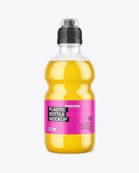 Clear Plastic Bottle w/ Juice &amp; Sport Cap Mockup