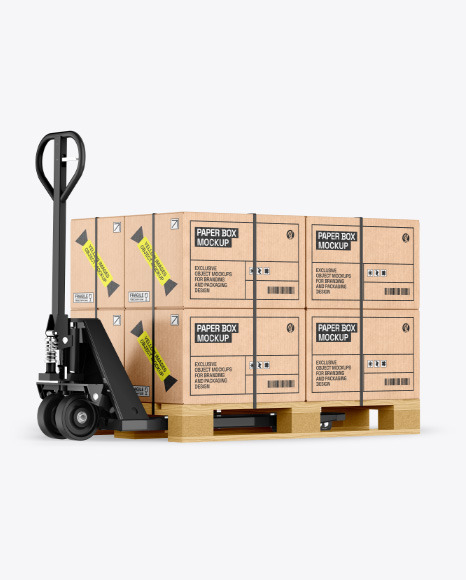 Hand Pallet Truck &amp; Kraft Box Mockup