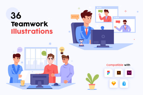 36 Teamwork Illustration Set