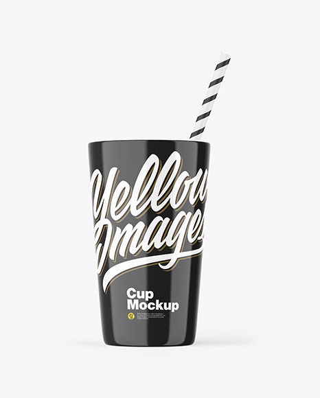Glossy Cup with Straw Mockup