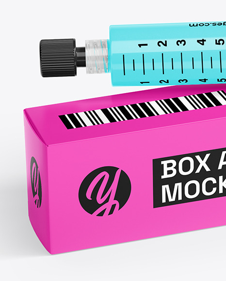 Syringe with Injection & Box Mockup