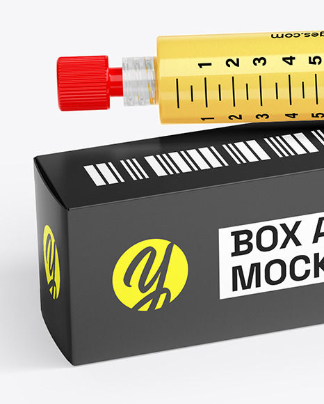 Syringe with Injection & Box Mockup
