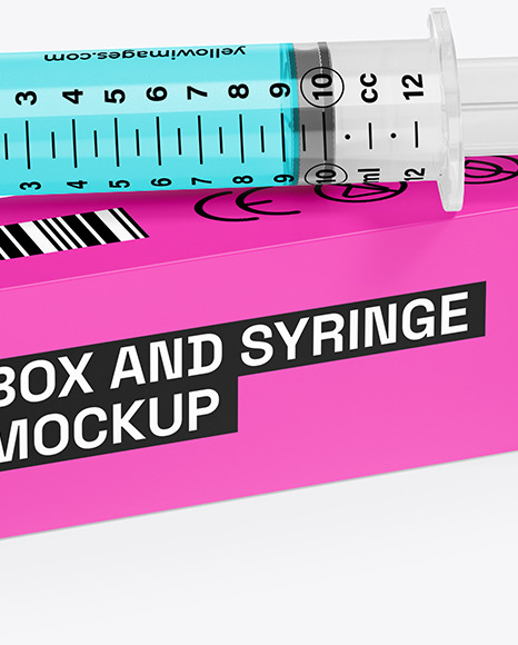 Syringe with Injection & Box Mockup