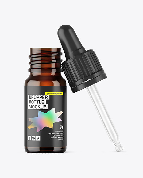 Opened Amber Dropper Bottle Mockup