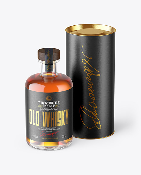 Clear Glass Whiskey Bottle with Tube Mockup