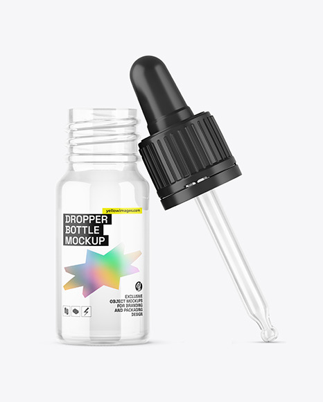 Opened Empty Glass Dropper Bottle Mockup