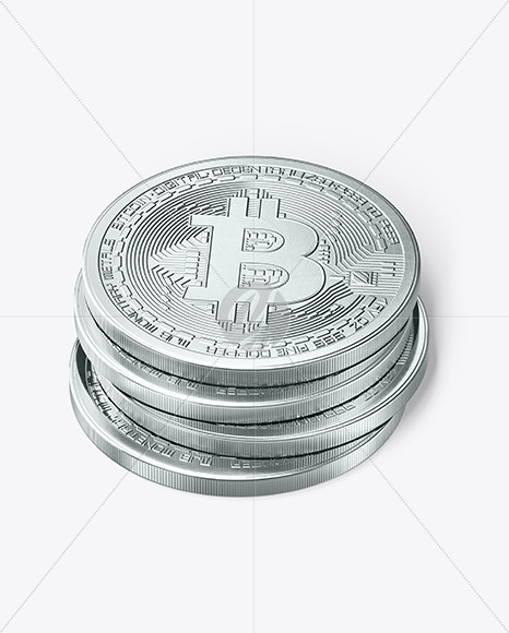Silver Bitcoins Stack Mockup