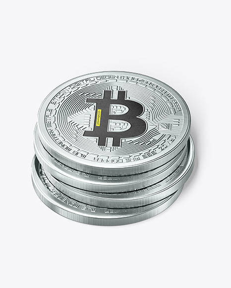 Silver Bitcoins Stack Mockup