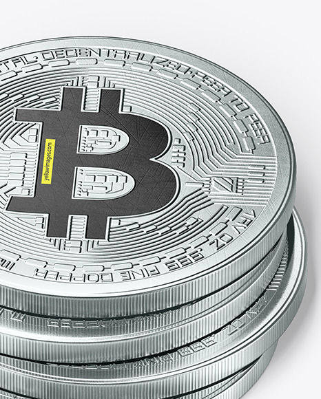 Silver Bitcoins Stack Mockup