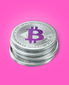 Silver Bitcoins Stack Mockup