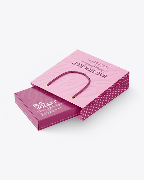 Paper Shopping Bag With Box Mockup