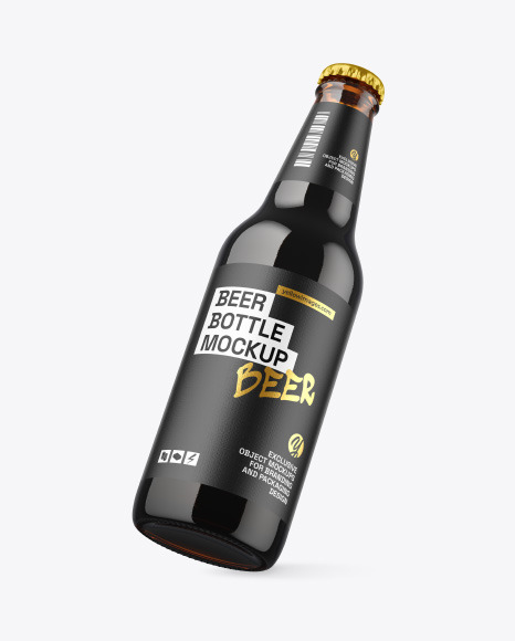 Amber Glass Bottle With Dark Beer Mockup