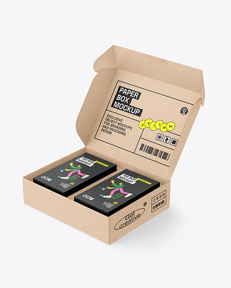 Kraft Box With Tea Boxes Mockup