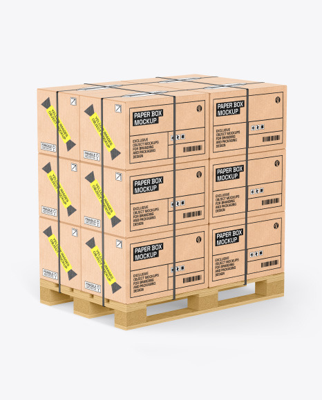 Wooden Pallet With Kraft Boxes Mockup