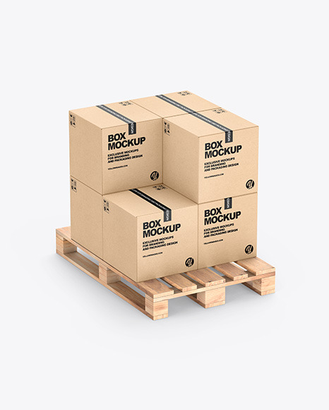 Pallet W/ 7 Kraft Boxes Mockup