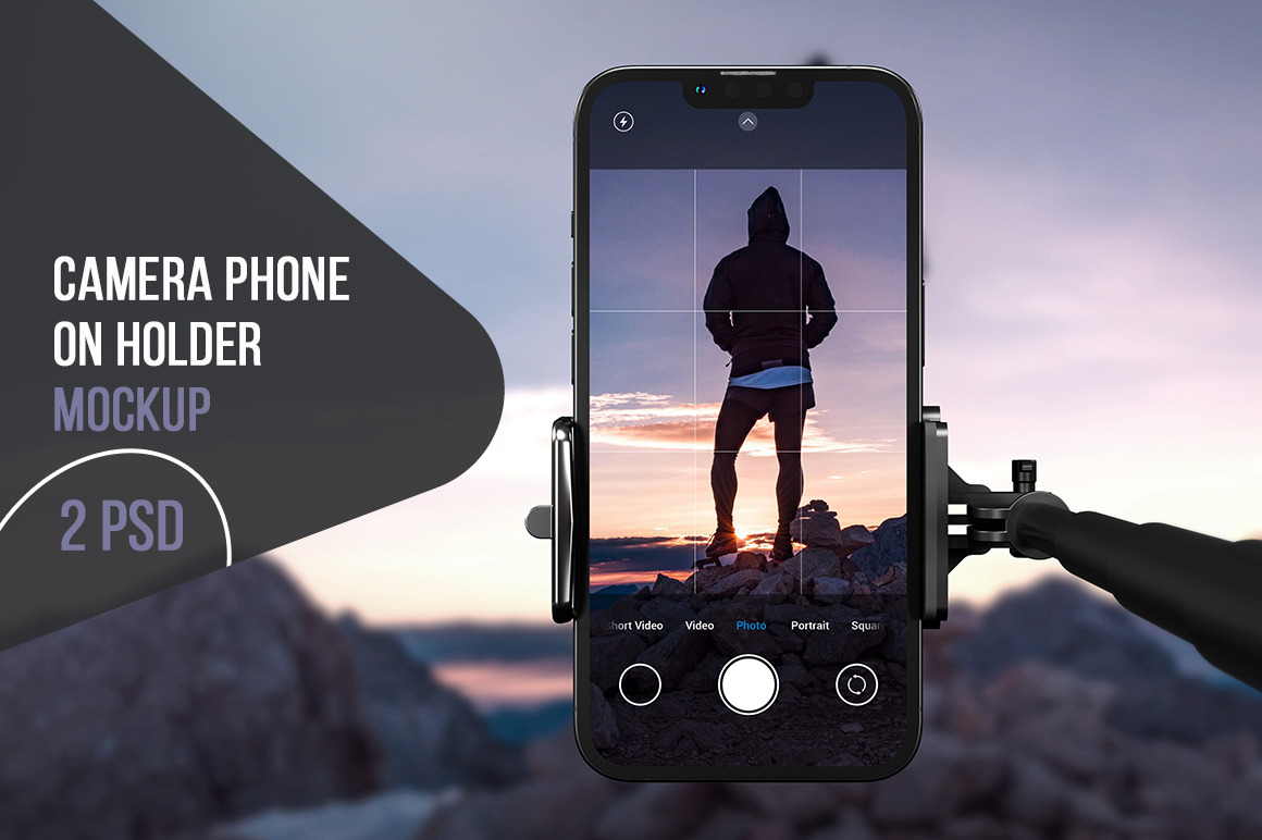 Camera Phone On Holder Mockup | PSD files