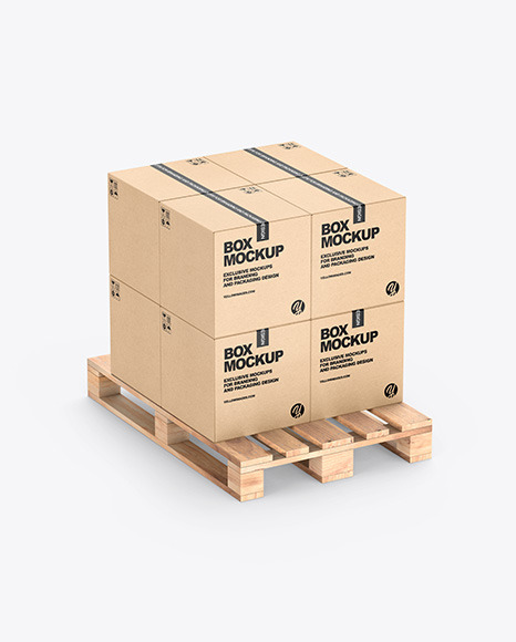 Pallet W/ 8 Kraft Boxes Mockup