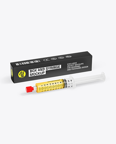 Syringe with Injection & Box Mockup