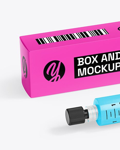 Syringe with Injection & Box Mockup