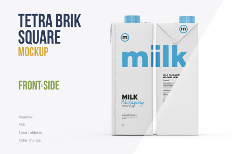 1L Tetra Brik Square Packaging Mockup Front and Side view