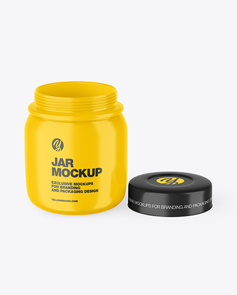 Opened Glossy Plastic Jar Mockup