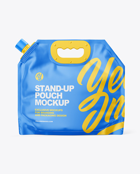 Matte Stand-Up Pouch w/ Spout and Plastic Handle Mockup