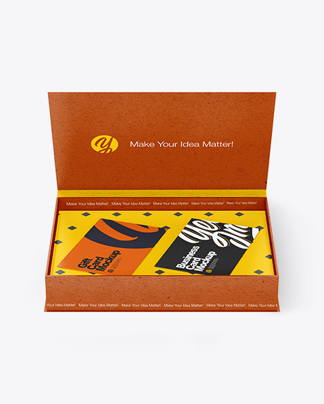 Two Business Cards in a Kraft Box Mockup