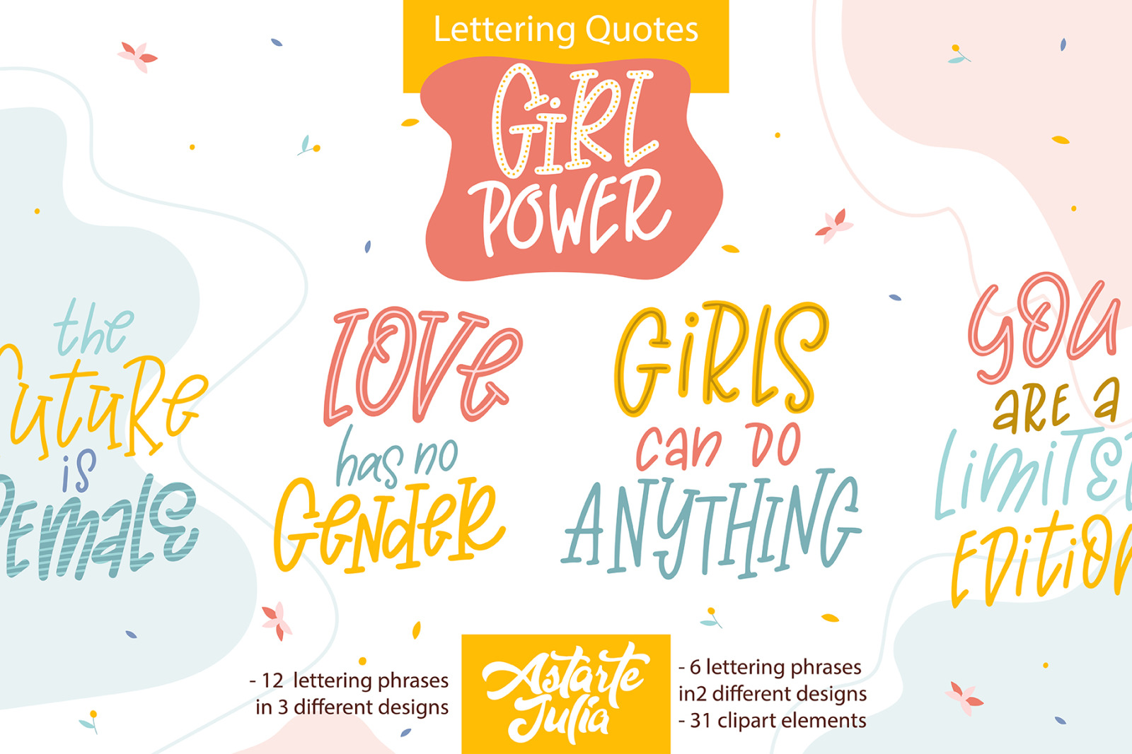 Girl Power Lettering quotes on Yellow Images Creative Store