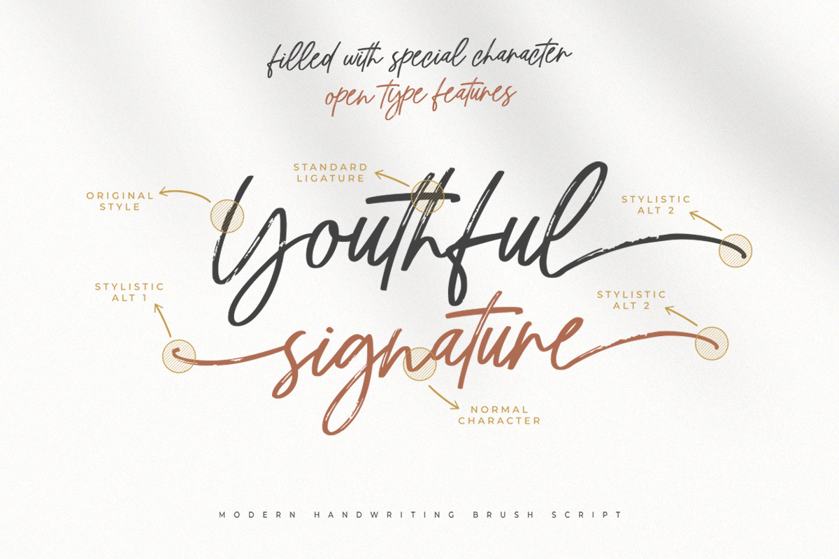 Youthful | Signature Script Font on Yellow Images Creative Store