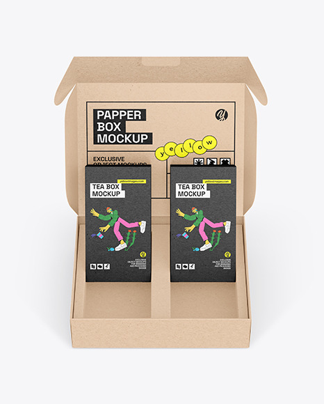 Kraft Box With Tea Boxes Mockup