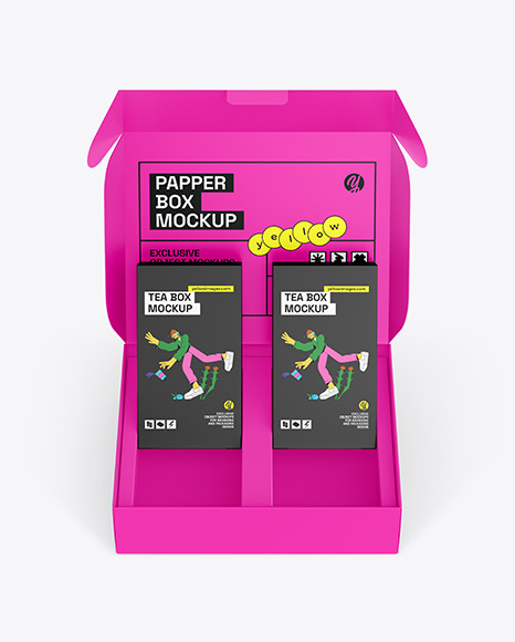 Matte Paper Box With Tea Boxes Mockup