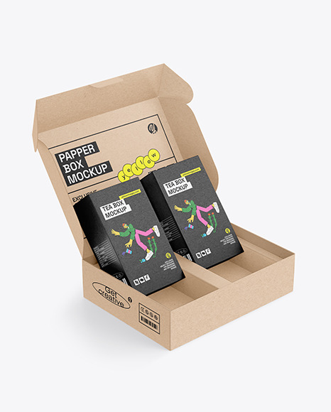 Kraft Box With Tea Boxes Mockup