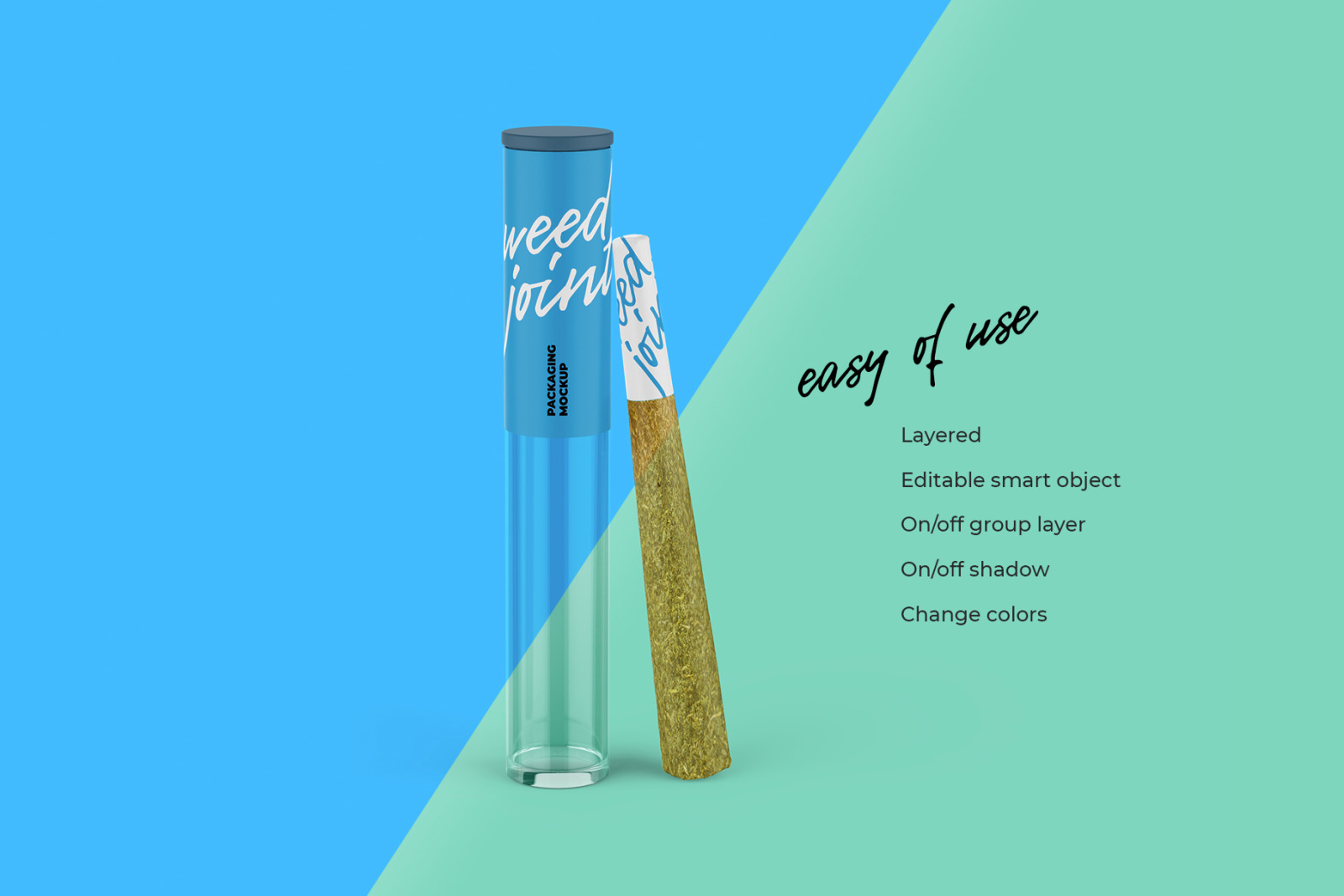 Weed Joint PreRoll Tube Mockup Front view on Yellow Images Creative Store