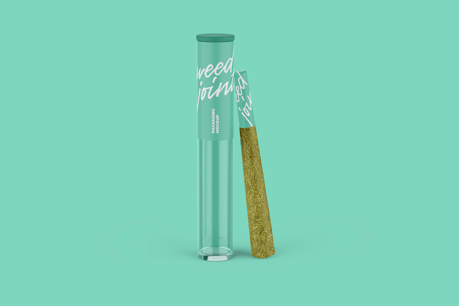 Weed Joint PreRoll Tube Mockup Front view on Yellow Images Creative Store