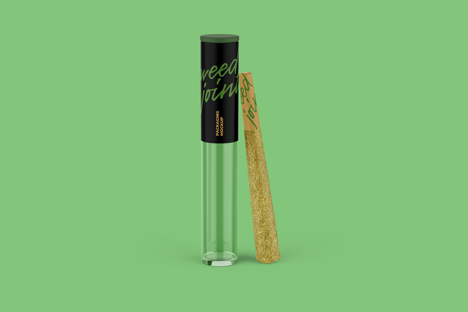 Weed Joint PreRoll Tube Mockup Front view on Yellow Images Creative Store