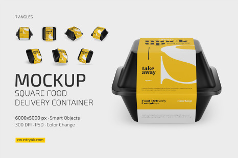 Square Food Delivery Container Mockup Set