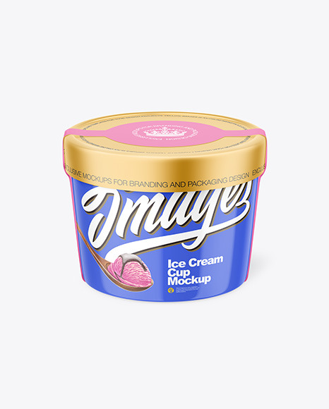 Glossy Plastic Ice Cream Cup w/ Label Mockup