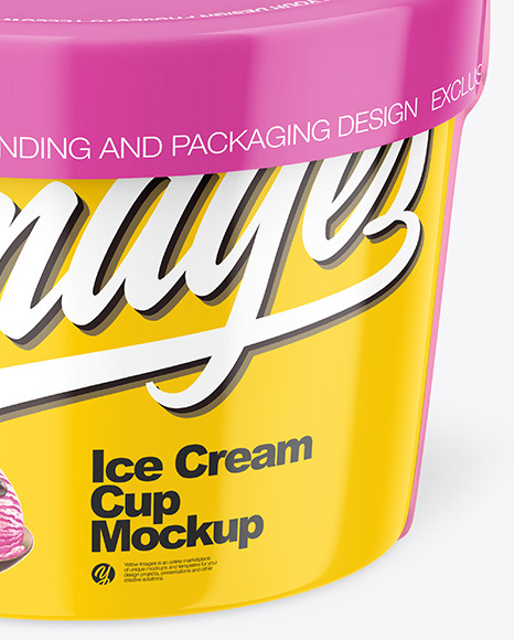 Glossy Plastic Ice Cream Cup w/ Label Mockup