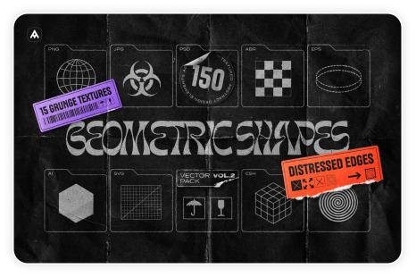 150 Geometric shapes with distressed edges