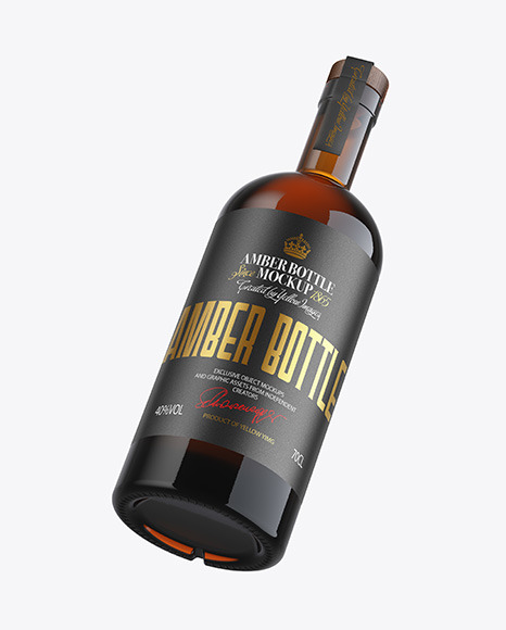 Amber Glass Bottle with Wooden Cap Mockup