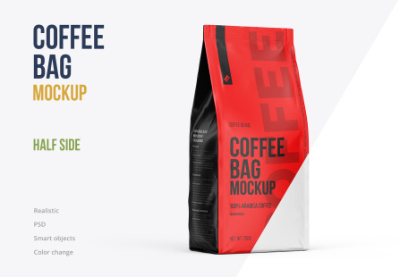 Coffee Bag, Pouch Half Side (3/4) view mockup