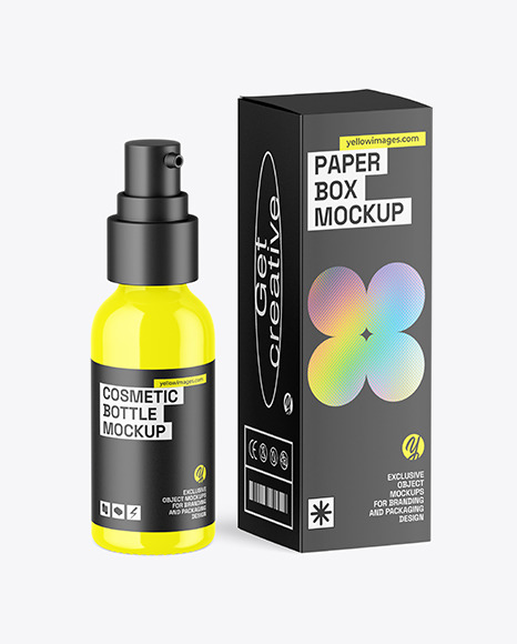 Glossy Pump Bottle w\ Box Mockup