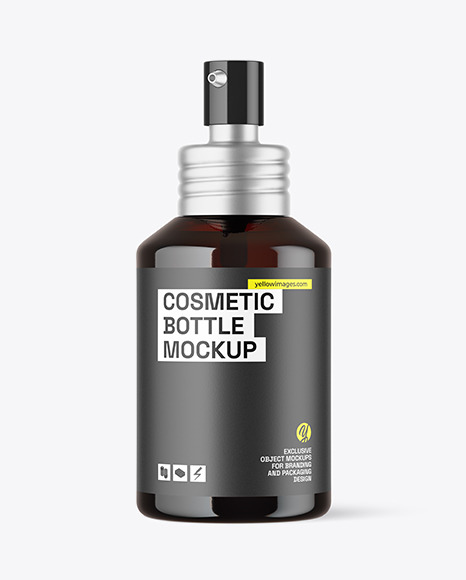 120ml Dark Amber Glass Cosmetic Bottle w\ Pump Mockup