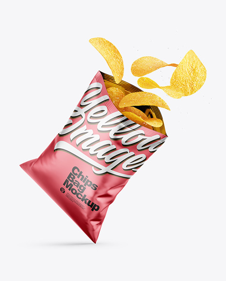 Opened Matte Metallic Bag w/ Salted Potato Chips Mockup