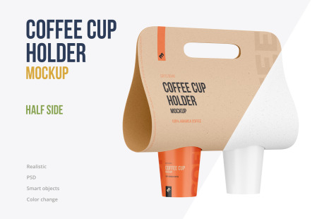 Craft Coffee Cups Holder, Carrier Half Side view mockup