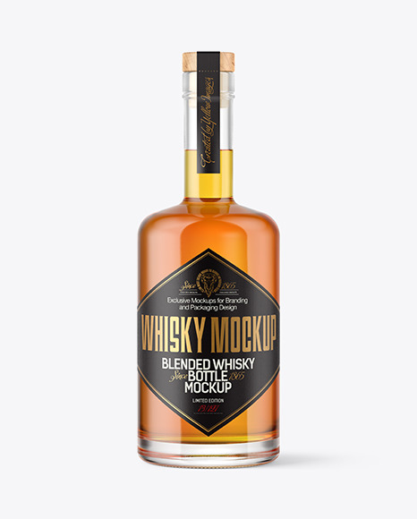 Clear Glass Bottle with Whiskey Mockup